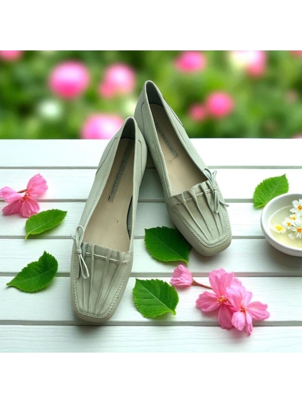 ENZO ANGIOLINI Light Green Seashell Leather Loafers Flats Size 5.5